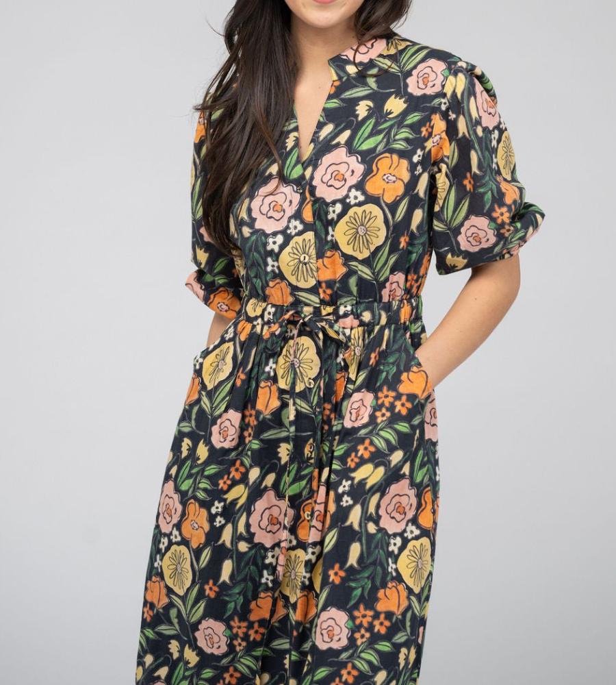 Romantic Floral Print V-Neck Midi Dress