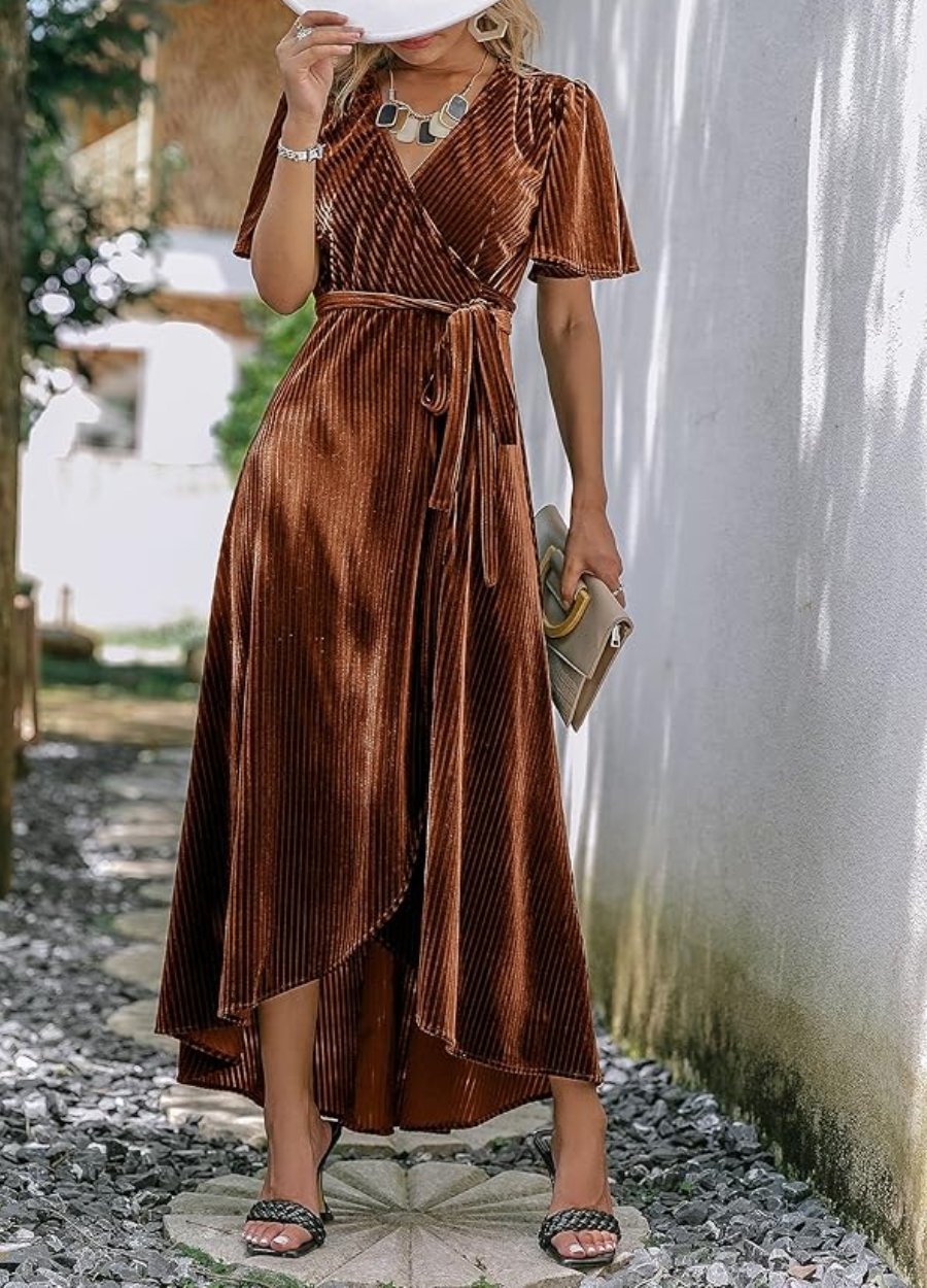 Stylish Velvet V-Neck Maxi Dress (Buy 2 Free Shipping✔️)