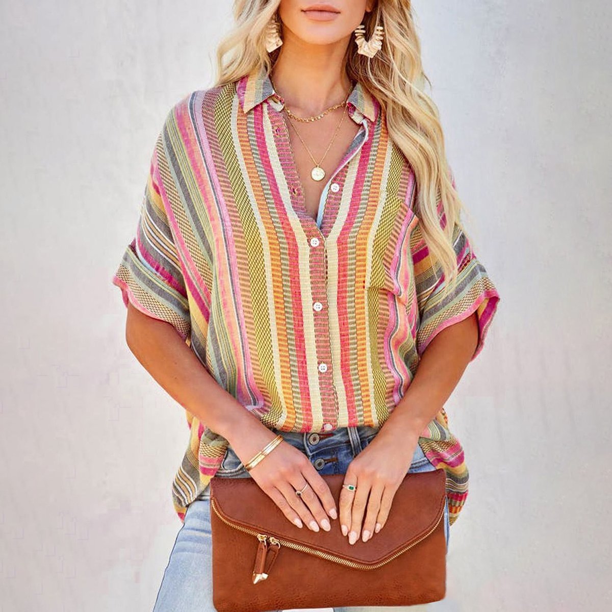 Comfy Striped Print Collared Shirt