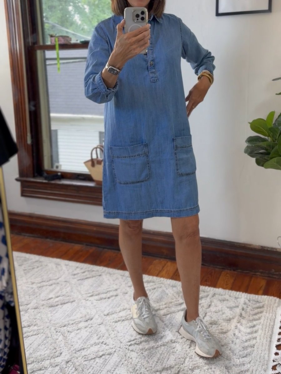 Blue Plain Collared Denim MIni Dress