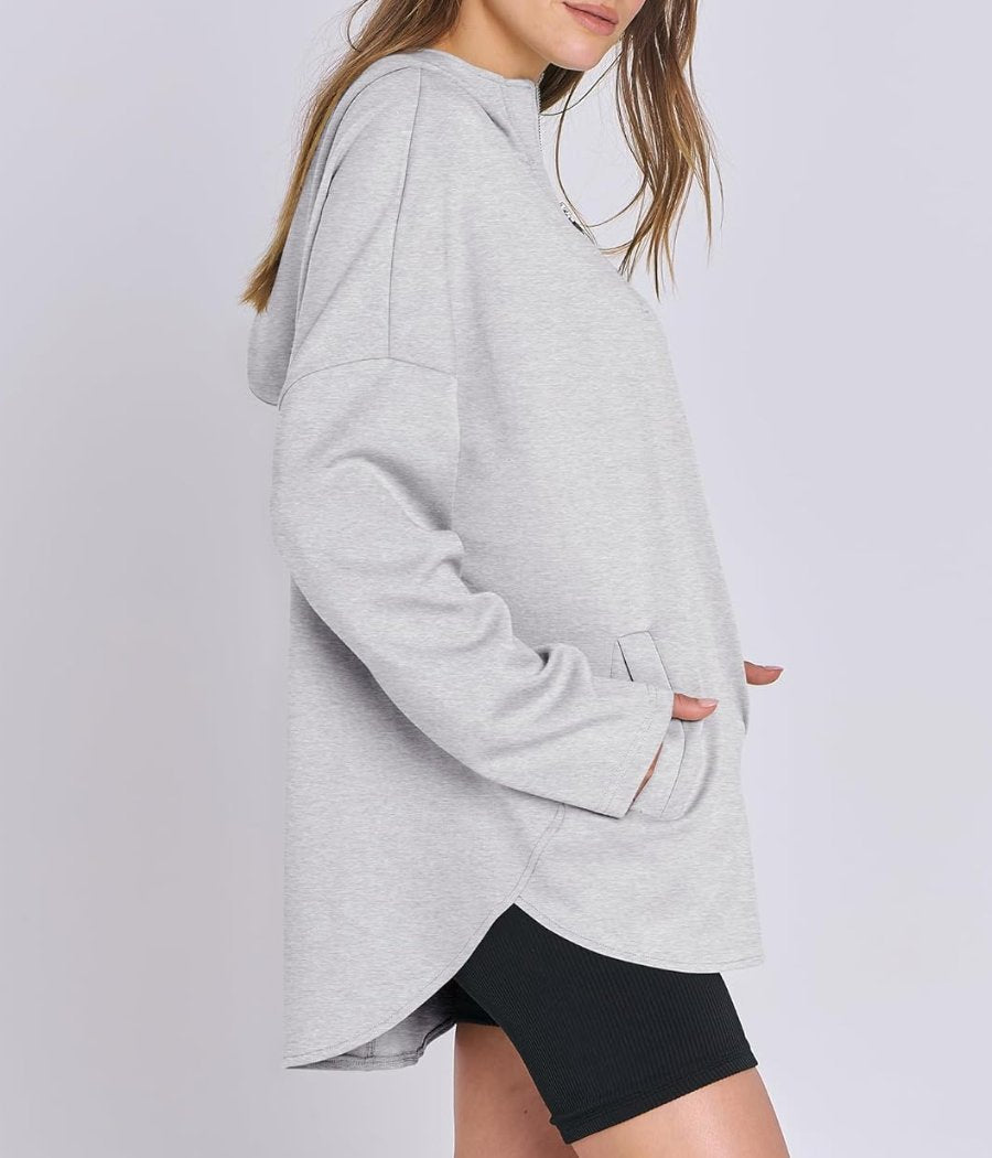 Trendy  Hoodie Quarter Zip Tunic Pullover