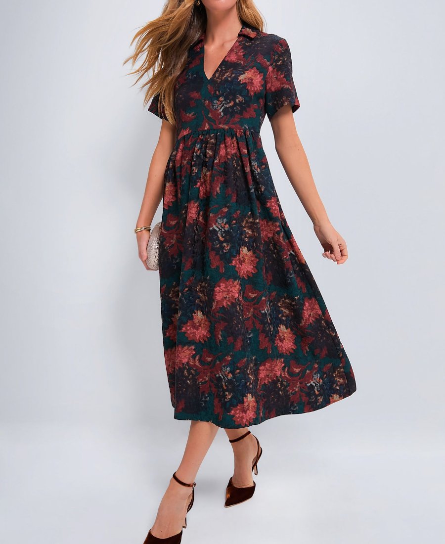 Trendy Floral Print V-Neck Dress