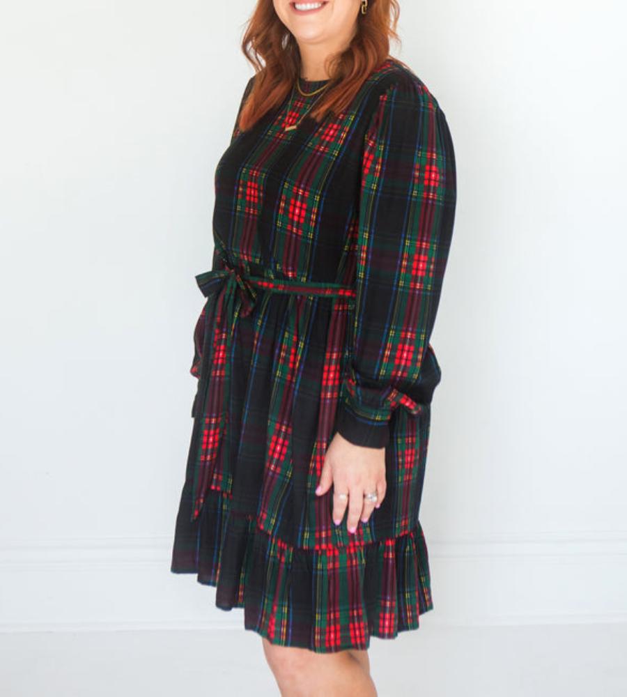 Unique Plaid Print Long Sleeve Mini Dress