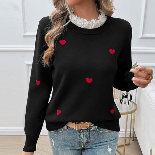 Special Round Neck Long Sleeve Black Sweater