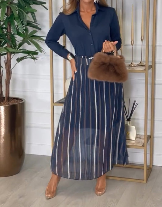 Elegant Navy Striped Maxi Dress