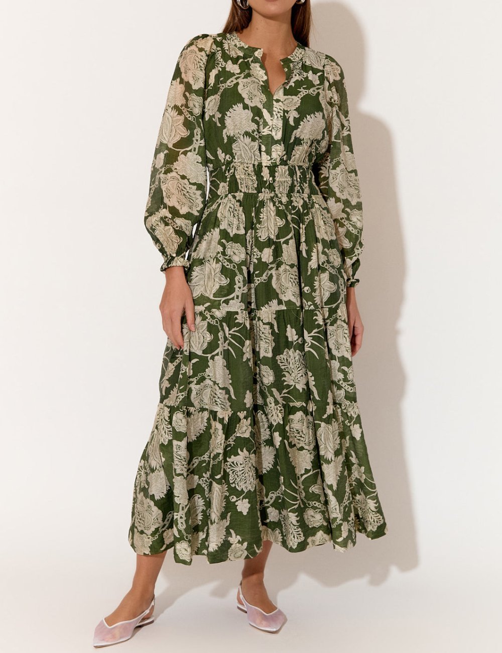 Robe élégante à manches longues et imprimé floral 