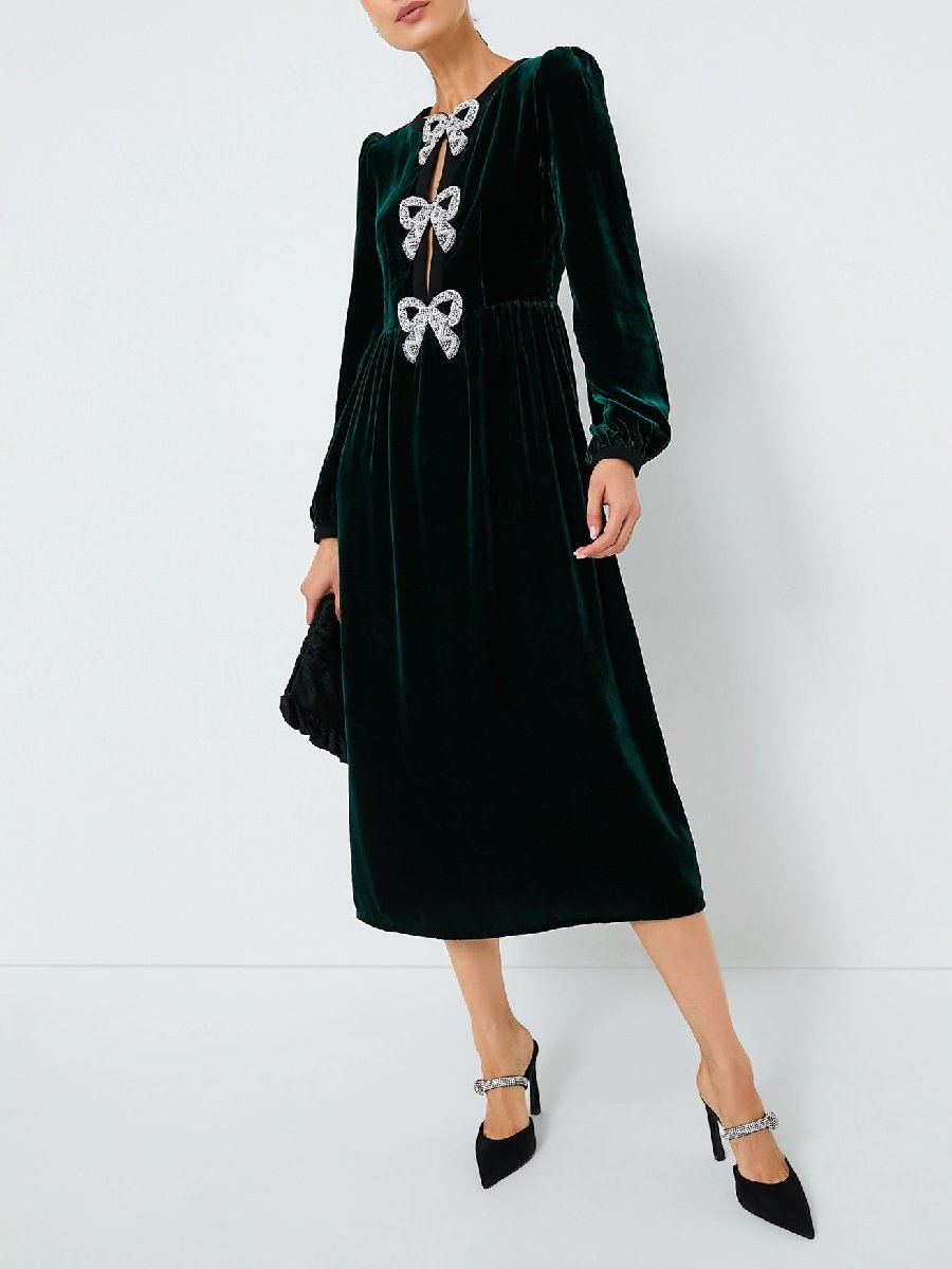 Blouson Sleeve Bows Midi Dress (Buy 2 Free Shipping✔️)