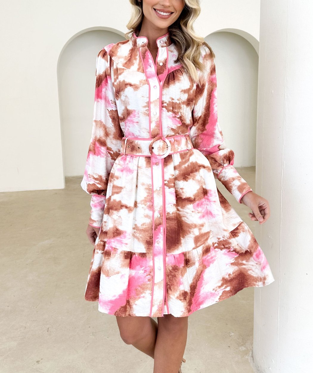 Chic Printed Button-Down Long Sleeve Mini Dress