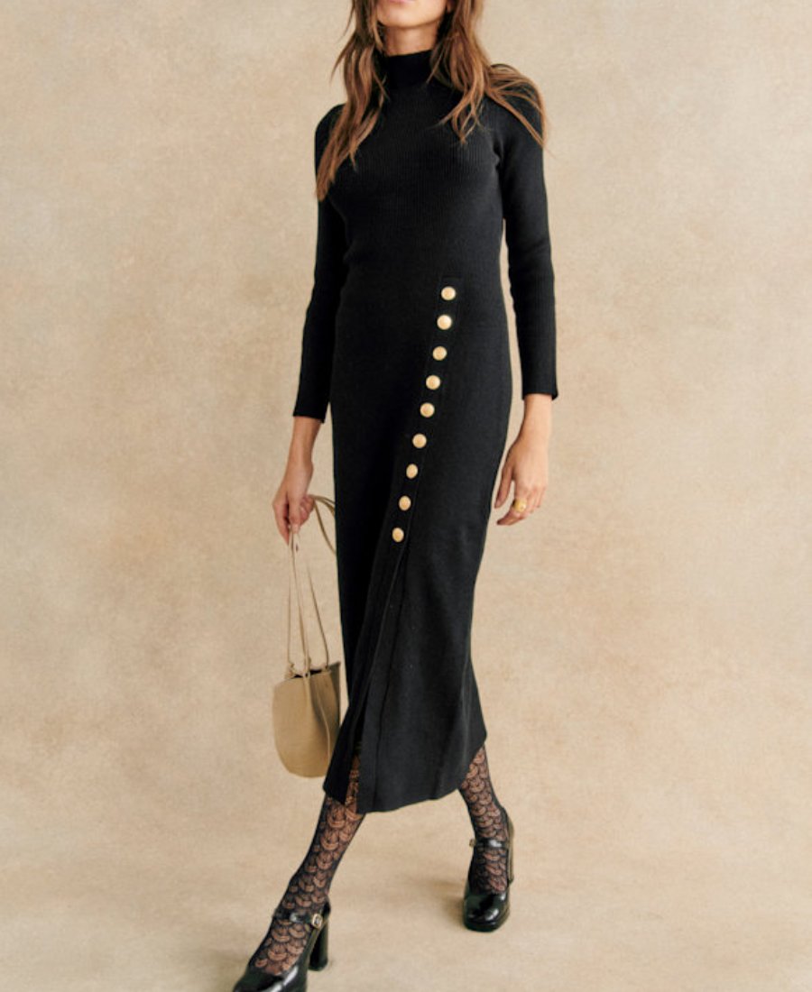 Chic Buttons Long Sleeve Sweater Midi Dress (Buy 2 Free Shipping✔️)