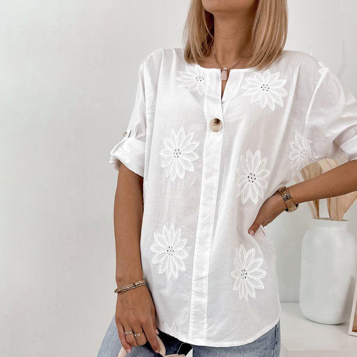 White Plain Short Sleeve Top