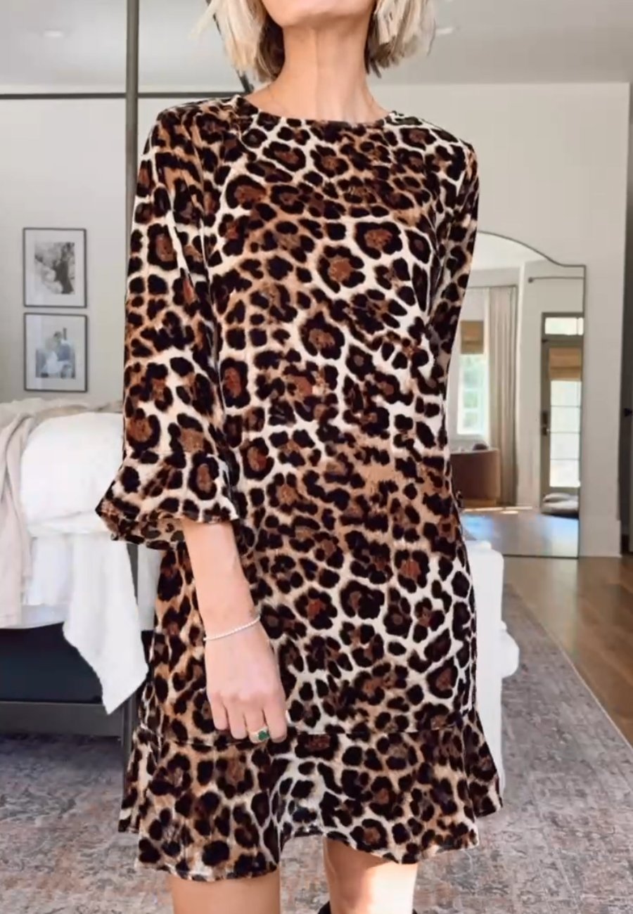 Stylish Leopard Print Flounce Mini Dress