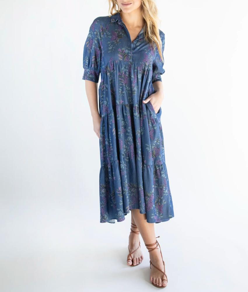 Chic Plant Print V-Neck Maxi Dress