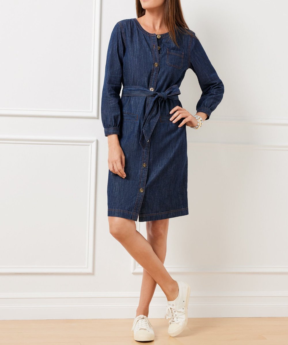 Button Long Sleeve Denim Mini Dress