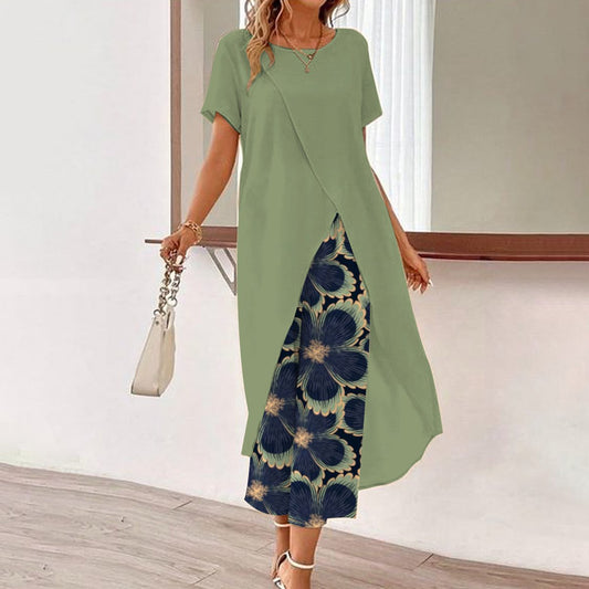 Green Round Neck Two Piece Set