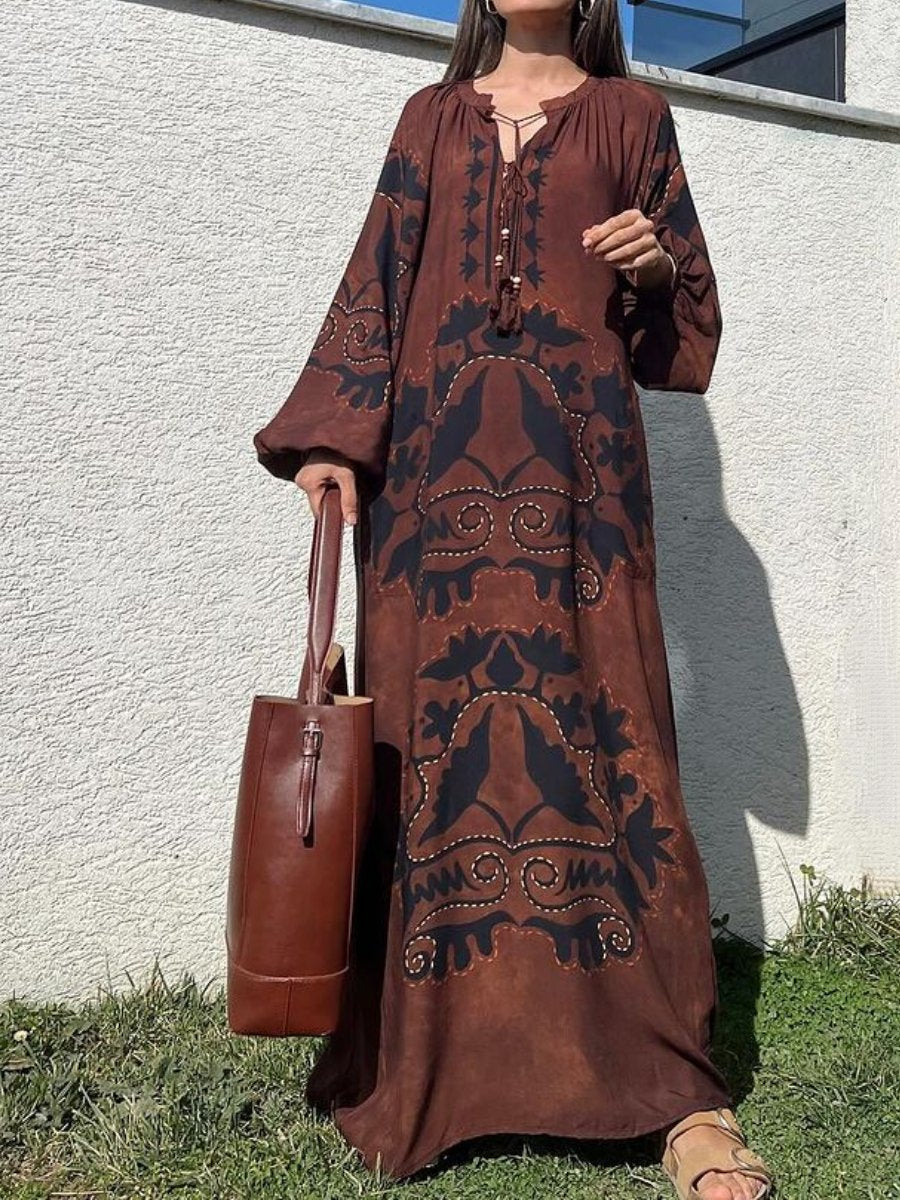 Ethnic Printed Long-sleeved Dress