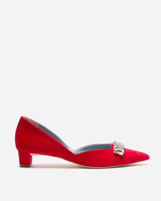 Chic Mini Block Heel Velvet Red