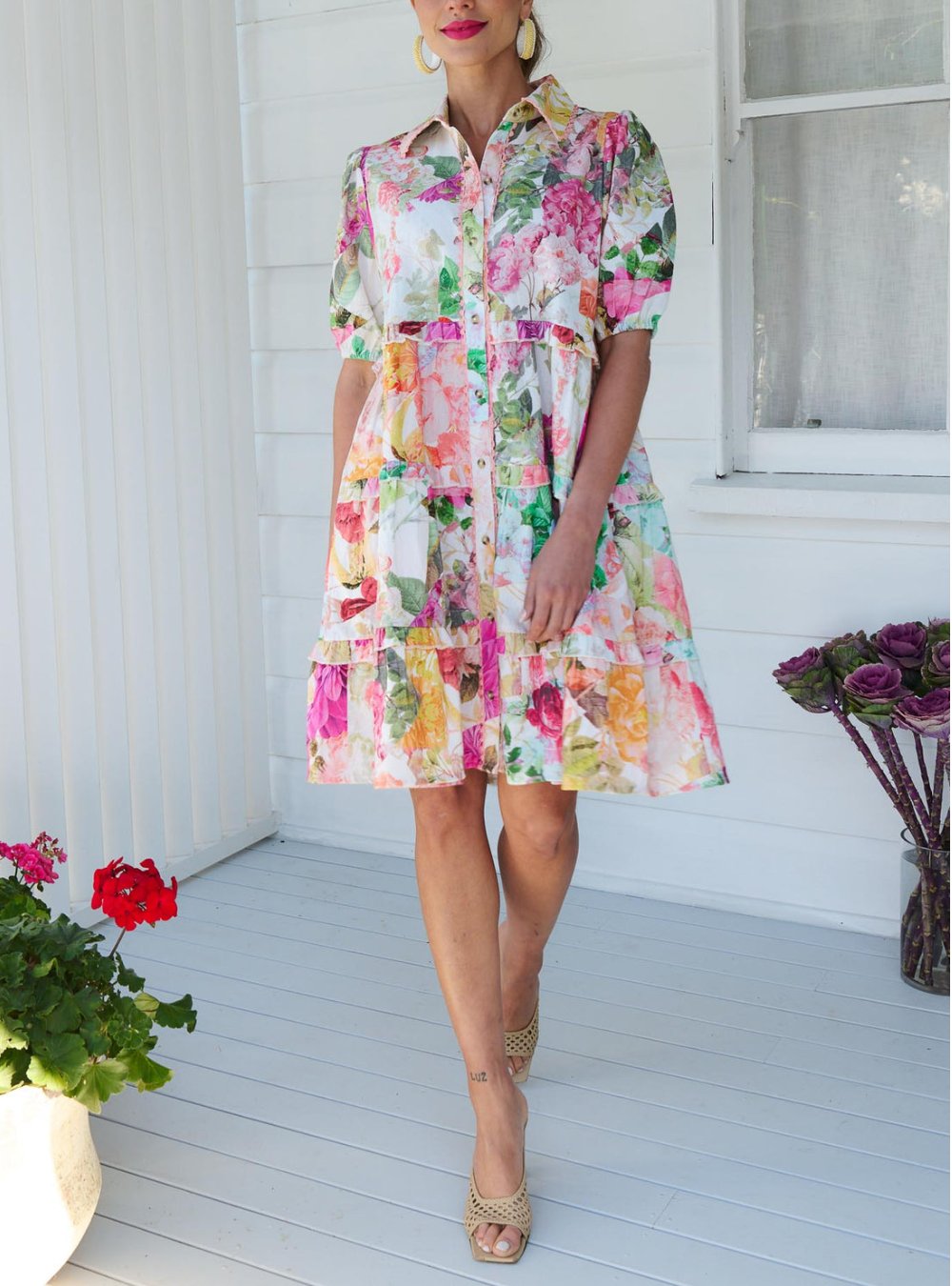 Charming Green Floral Layered Mini Dress