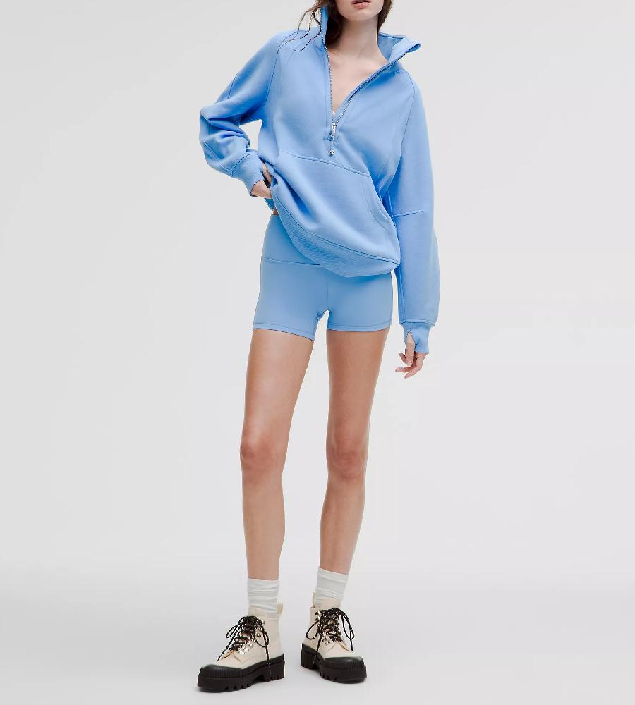 Oversized Funnel-Neck Half Zip Long Sweatshirts