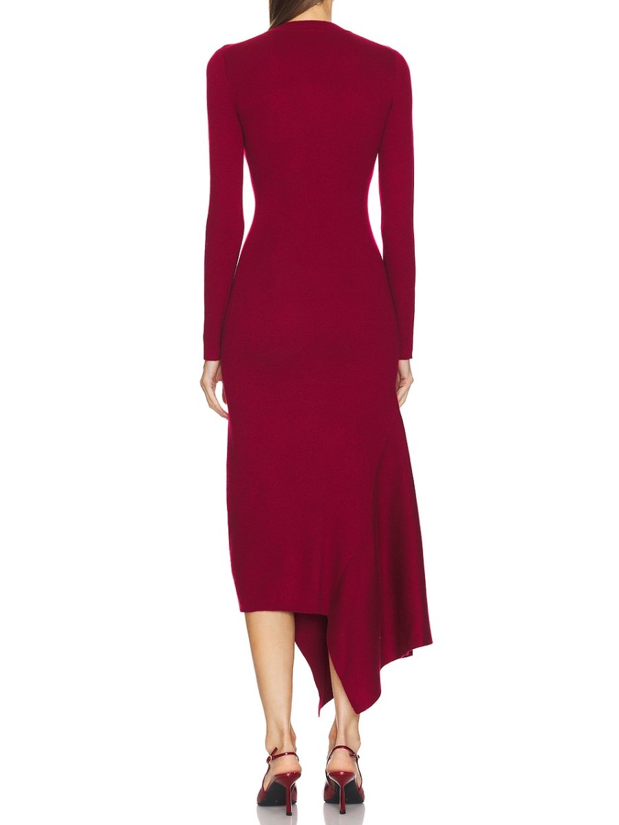 Chic Cropping Wine Long Sleeve Midi Dress