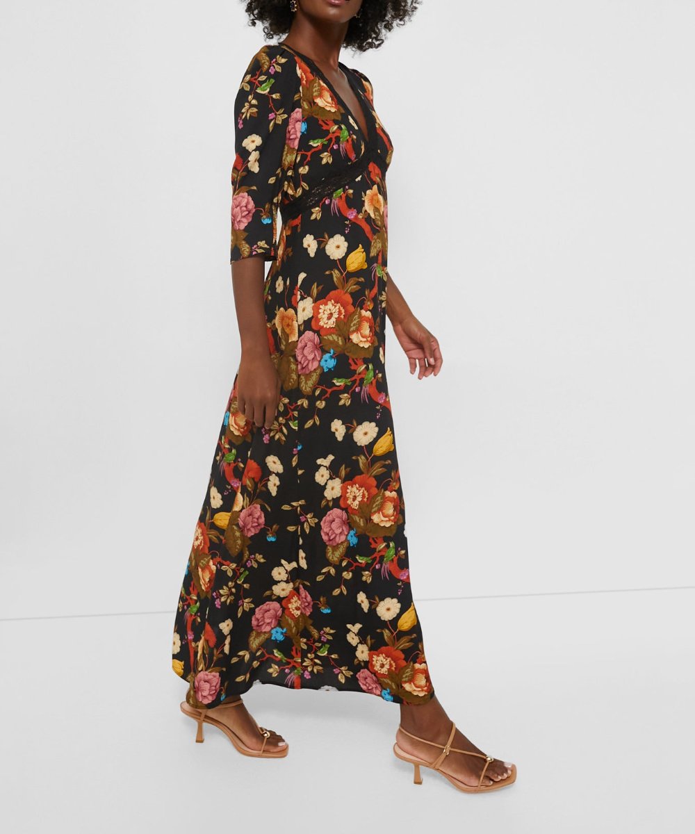 Elegant Floral Printed V-Neck Maxi Dress