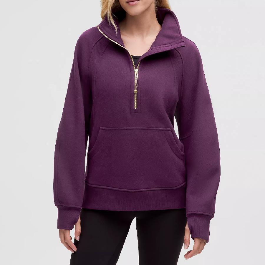 Oversized Funnel-Neck Half Zip Long Sweatshirts