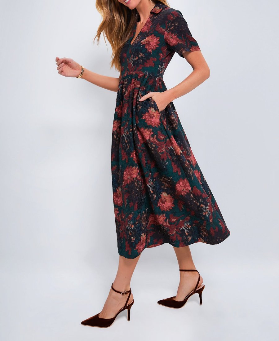 Trendy Floral Print V-Neck Dress