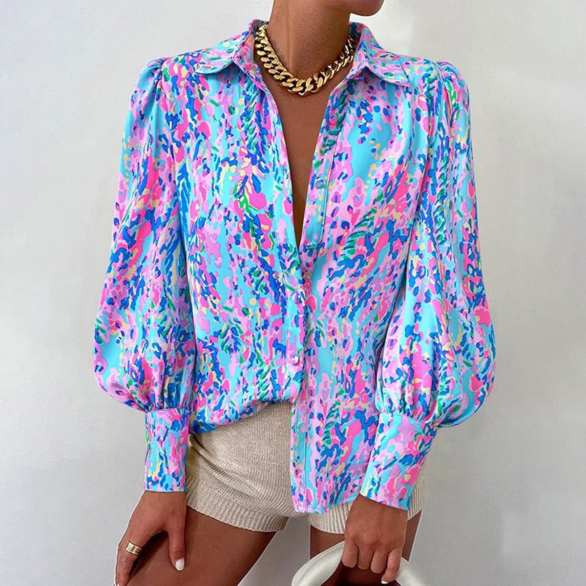 Groovy Multicolor Collared Long Sleeve Shirt