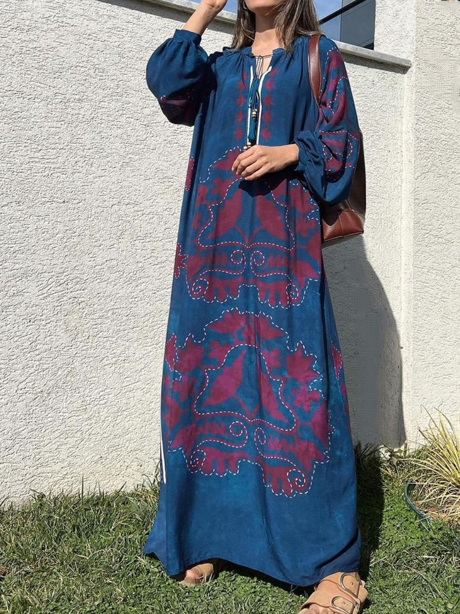 Ethnic Printed Long-sleeved Dress