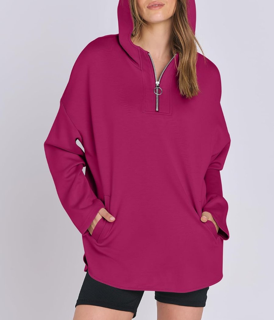 Trendy  Hoodie Quarter Zip Tunic Pullover