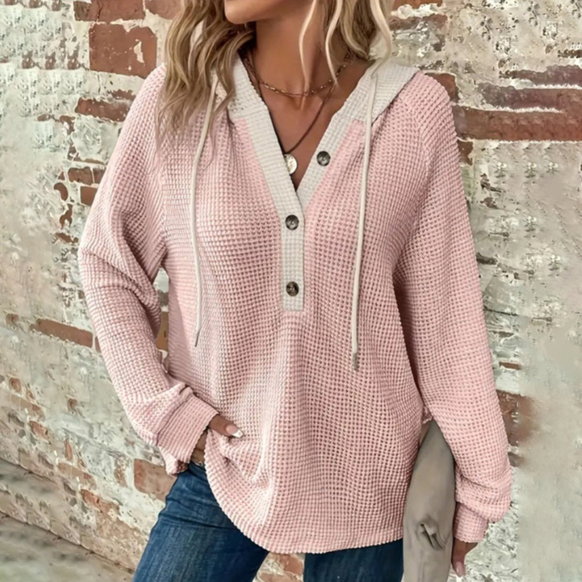 Pink Long Sleeve Hoodie Sweatshirt