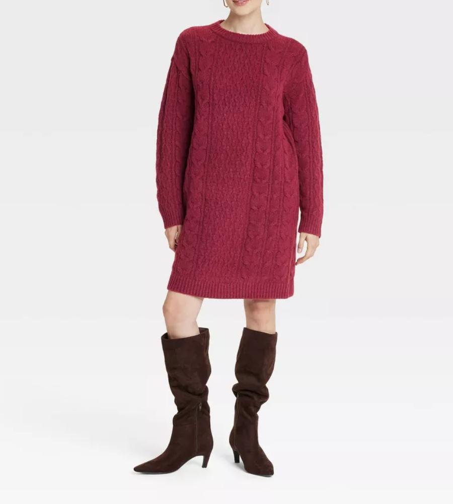 Stylish Long Sleeve Cable Knit Mini Sweater Dress