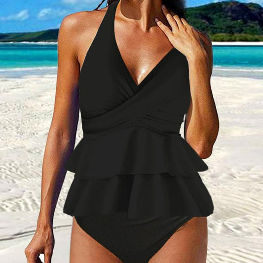 Black Plain Sleeveless Swimwear