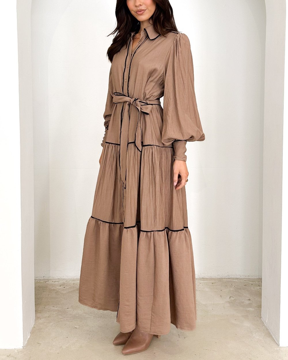 Paneled Vertical Button Maxi Dress