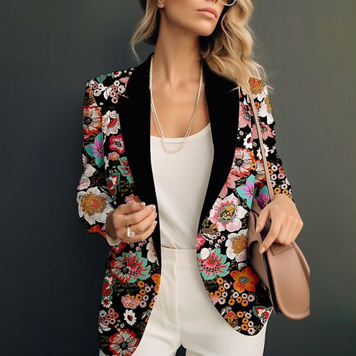 Romantic Floral Print Long Sleeve Outerwear