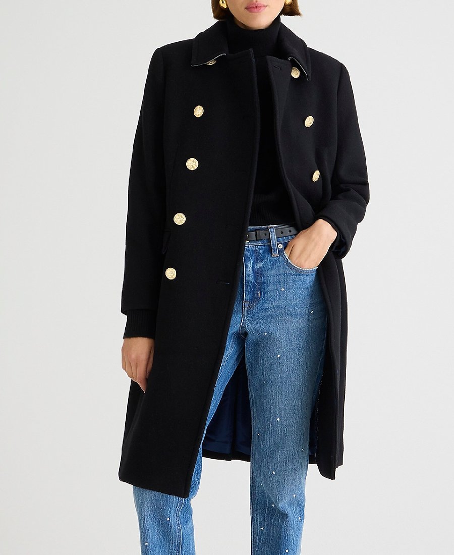 Wool Blend Long Sleeve Side Pocket Coat