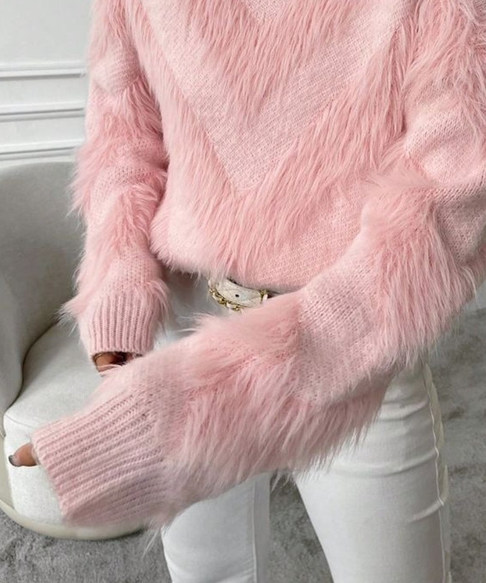 Pink Plain Round Neck Sweater