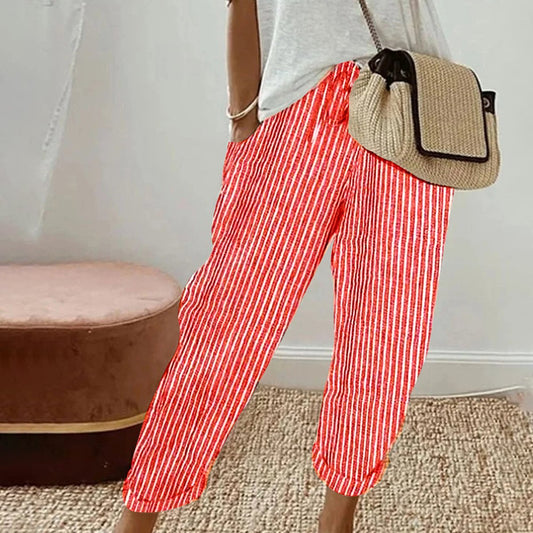 Red Striped Print Side Pocket Pants