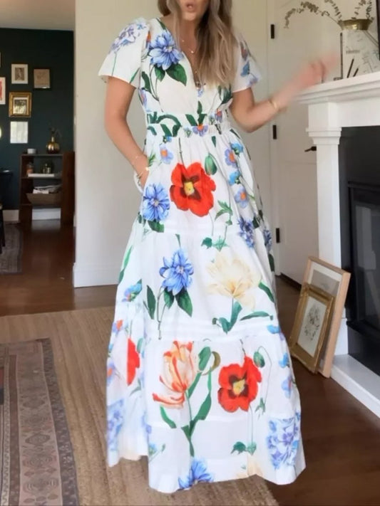 Modern Floral Print Maxi Dress