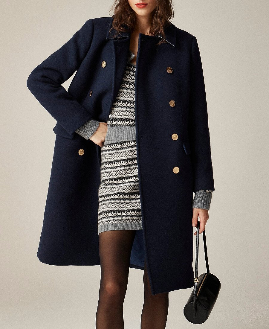 Wool Blend Long Sleeve Side Pocket Coat