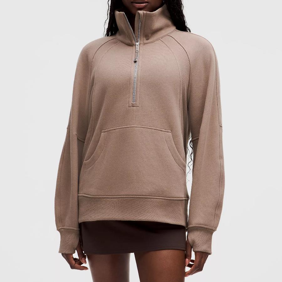 Oversized Funnel-Neck Half Zip Long Sweatshirts