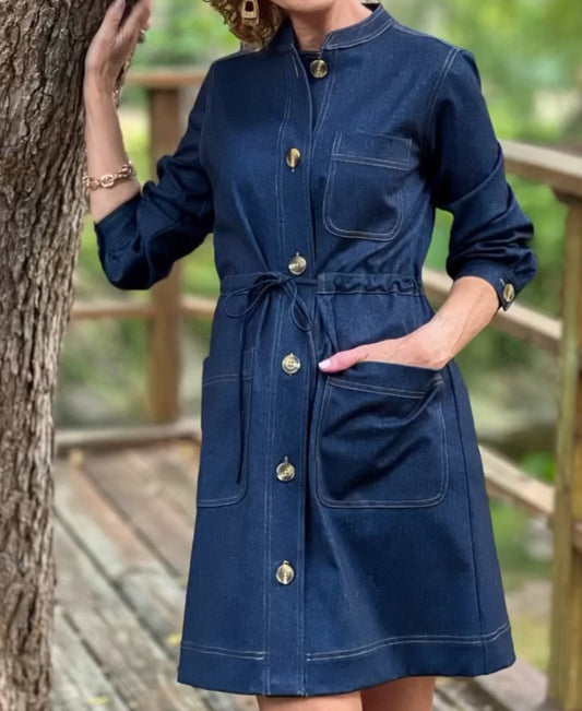 Button Long Sleeve Denim Mini Dress