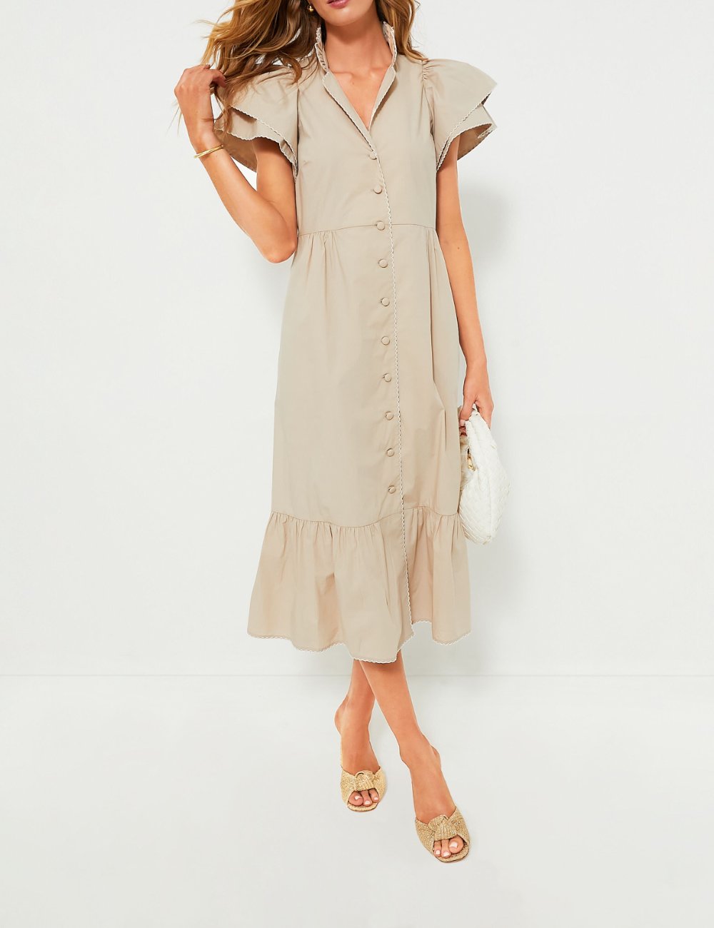 Layered Sleeve Lapel Midi Dress