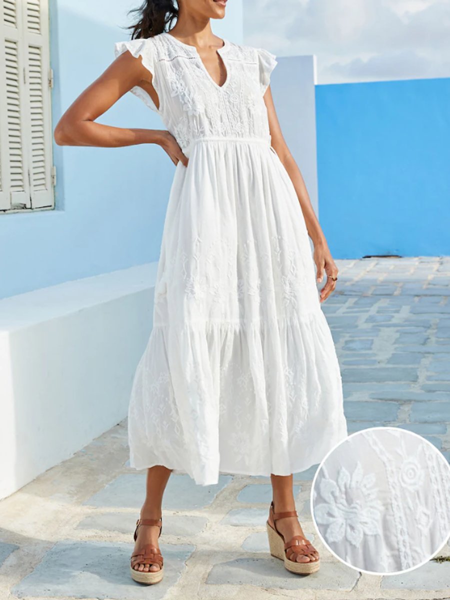 V-Neck Tiered Midi Summer Dress