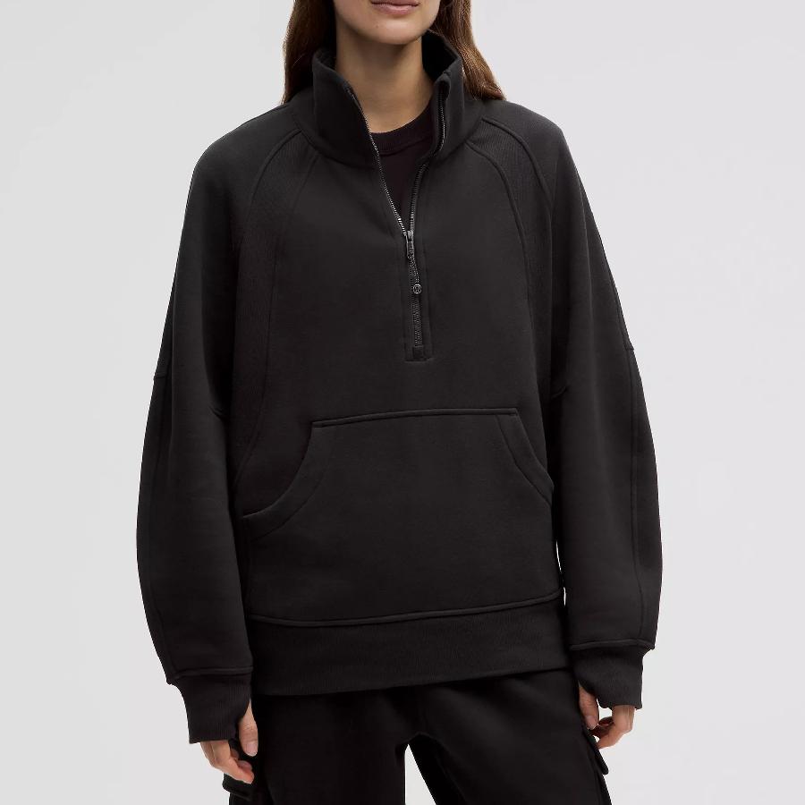 Oversized Funnel-Neck Half Zip Long Sweatshirts