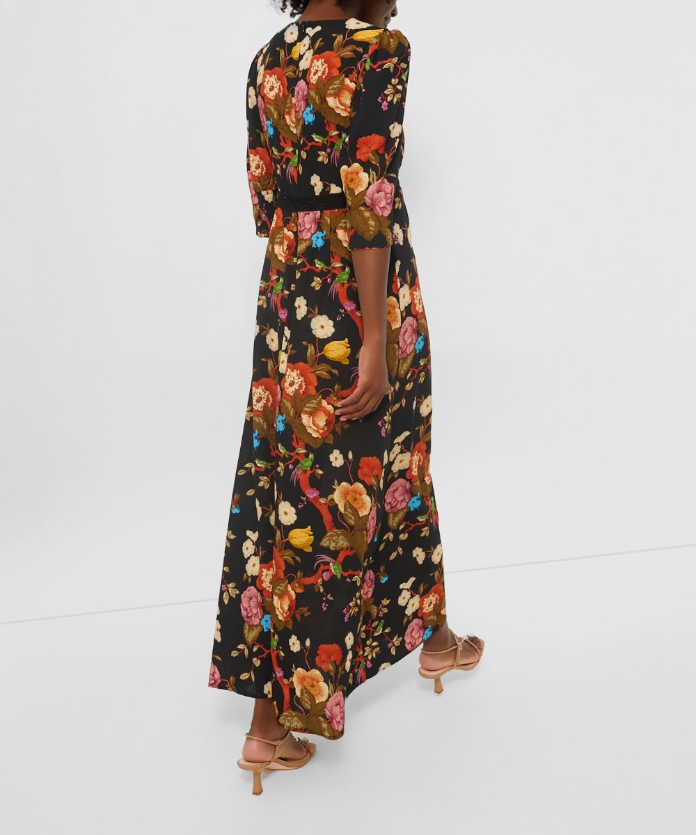 Elegant Floral Printed V-Neck Maxi Dress