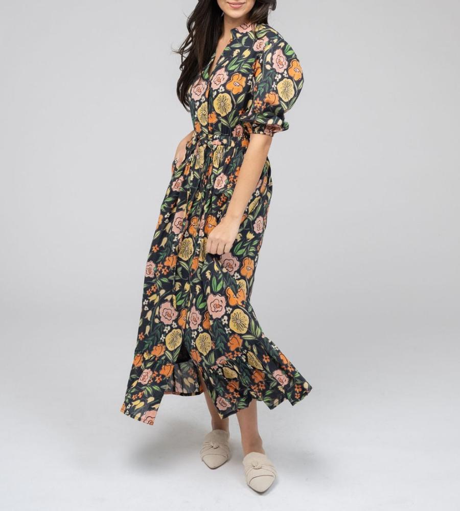 Romantic Floral Print V-Neck Midi Dress