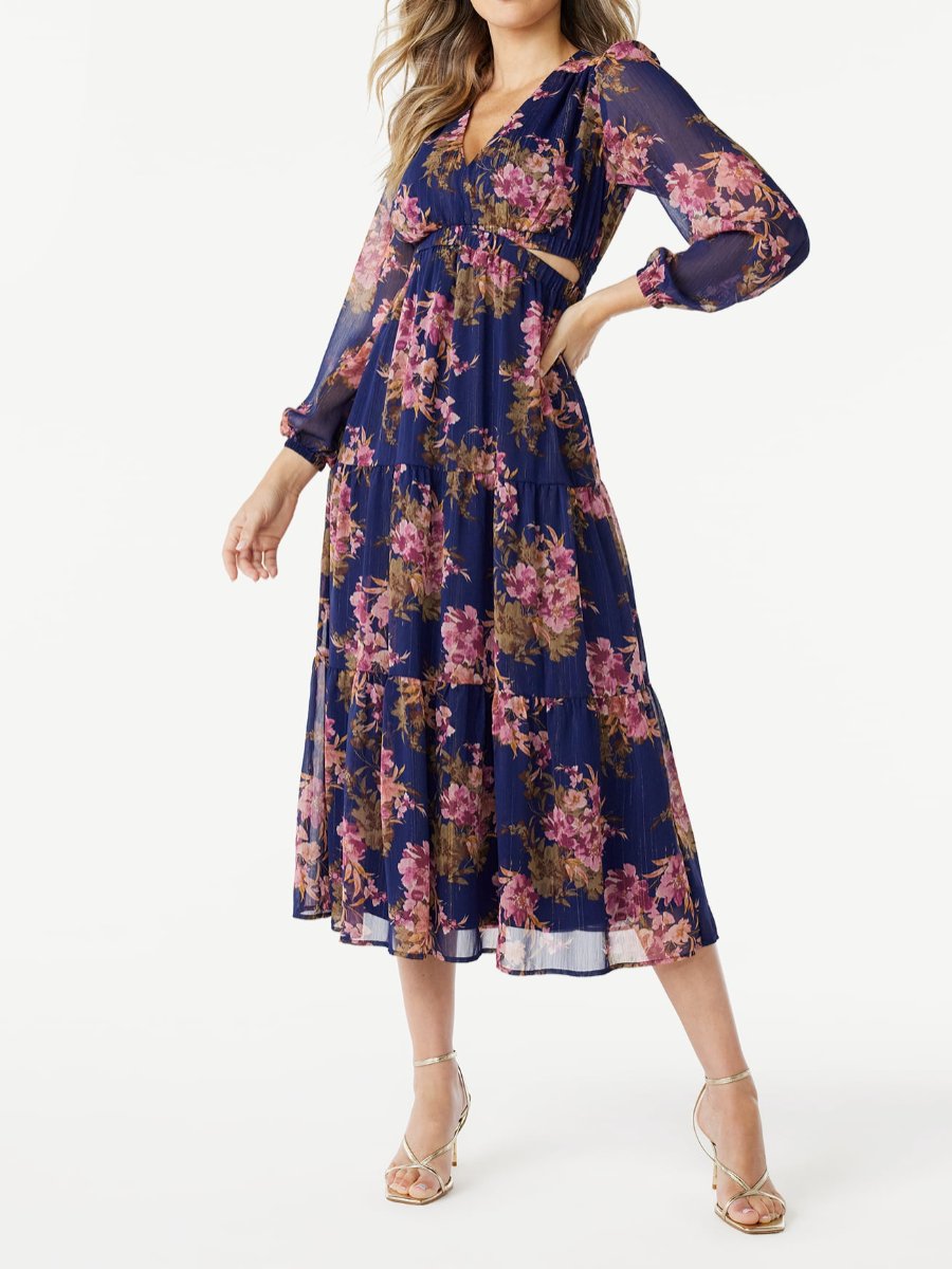 Fall Cutout Floral Maxi Dress