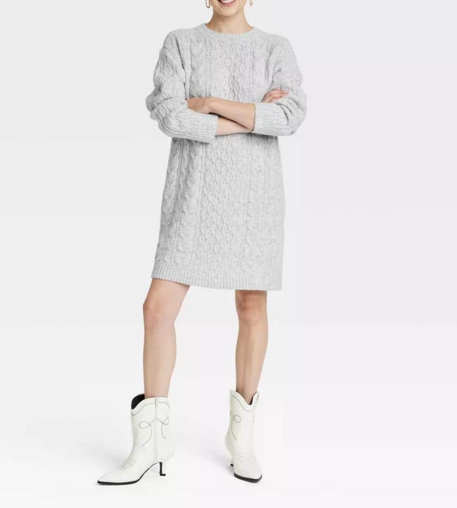 Stylish Long Sleeve Cable Knit Mini Sweater Dress