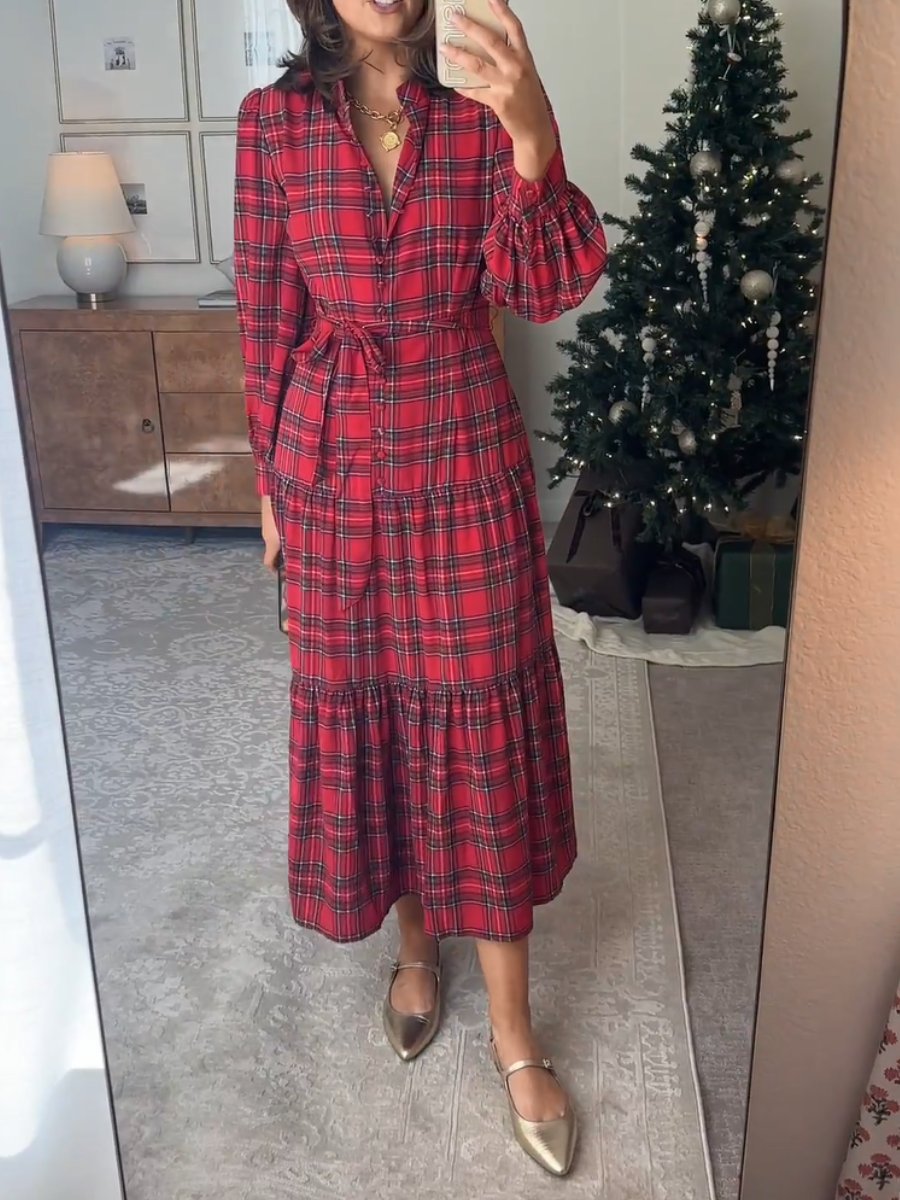 Tartan Plaid Crepe Midi Dress (Buy 2 Free Shipping✔️)