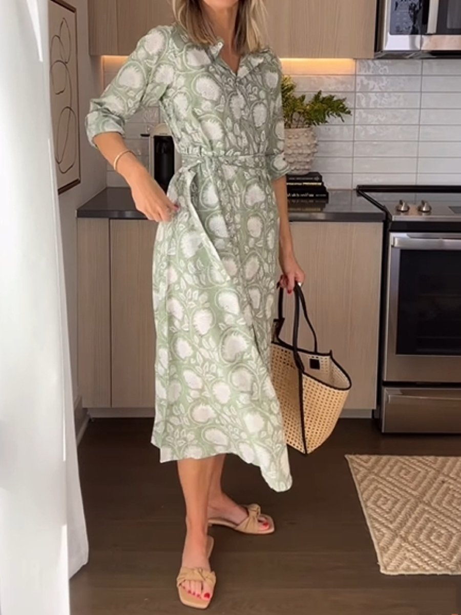 SS24 Light Green Printed Midi Dress